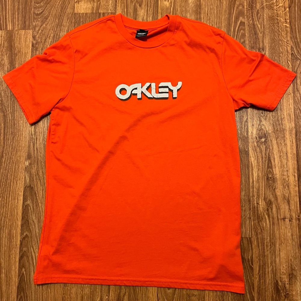 Oakley Shirt Men M Orange Logo Graphic Short Sleeve Regular Fit Crew Neck